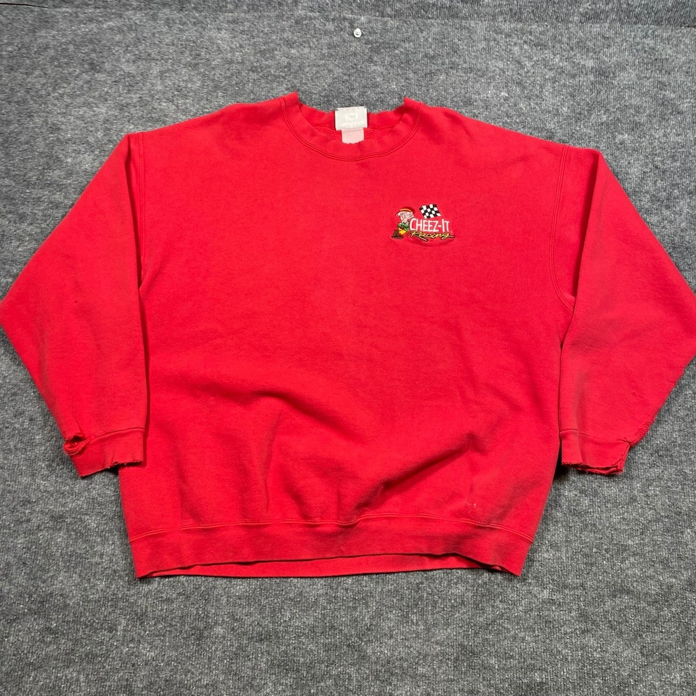 Vintage Lee Cheez-It Racing Sweatshirt Red Distressed Made in USA 2X Mens